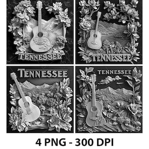 Tennessee Magnoliabomen Gitaar Lasergravure Bestand Leisteen PNG Onderzetter Etch Xtool Houtverbranding Zwart Wit Cnc Glowforge LightBurn CO2-diode