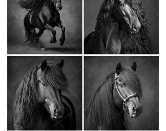 Caballo frisón grabado con láser Archivo PNG Caballo frisón láser Caballo frisón pizarra Posavasos de caballo frisón Caballo frisón grabado en madera 3D Xtool