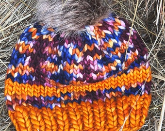 Hand Knit Merino Wool hat with Pom Pom - Winter Fashion- by Heather Richard Designs