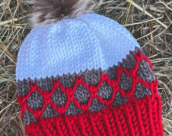 Handmade Valentine's Beanie: Soft Merino Wool Hat with Faux Fur Pom Pom great teacher gift