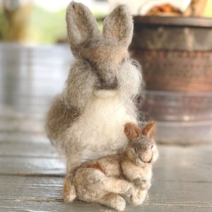 Whimsical Felted Rabbit Sculpture - Easter Bunny Decor