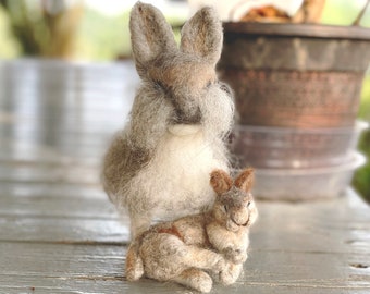 Whimsical Felted Rabbit Sculpture - Easter Bunny Decor