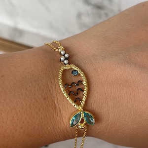 Fischgold Armband, Perlenarmband,Fisch Armband, vergoldet,Geschenk Fisch,Perle