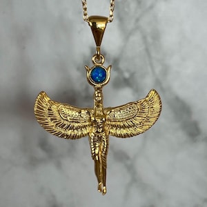 İsis Opal Gemstone Goddess Necklace, 925 Sterling Silver Ancient Egyptian Goddess Isıs Pendant,Mythology Jewelry, Goddess Necklace
