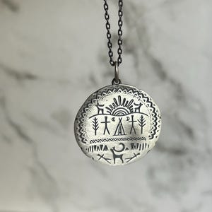 Sjamanentrommelketting, sjamanistische ketting, zilveren sjamaantrommelketting, sjamaansymbool, Valentijnsdagcadeau
