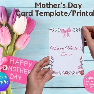 carte pour la fête des mères | Téléchargement numérique | 1 photo | Modèle de toile personnalisé modifiable| Carte à colorier pour maman, personne qui s'occupe d'elle, grand-mère, tante