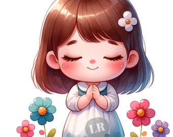 12 Watercolor Kids Praying Clipart – Christian Illustration Bundle (Digital Download)