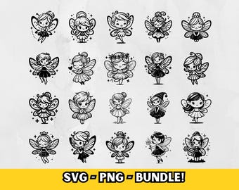Fairy Silhouette Clipart Bundle | Fantasy Vector Graphics SVG PNG, Magical Fairy Digital Download