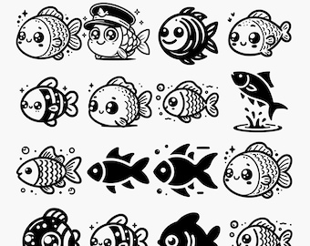Fisch Clipart Bundle, Tropischer Fisch SVG & PNG (digitaler Download)