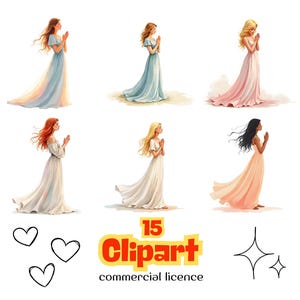 Praying Women Clipart Bundle | Christian JPG Illustrations (Digital Download)