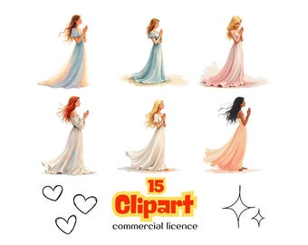 Praying Women Clipart Bundle | Christian JPG Illustrations (Digital Download)