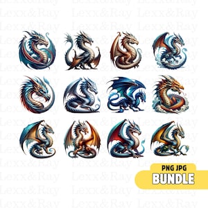 Watercolor Dragon Clipart: Fantasy Art PNG Bundle (Digital Download)