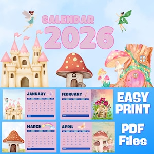 Fairy Watercolor 2026 Calendar: Printable Woodland Planner (PDF Download)