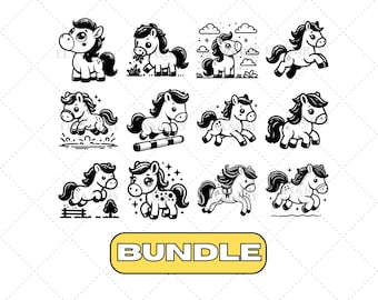 Niedliches Pferd SVG Bundle, Clipart, PNG, Schnittdatei