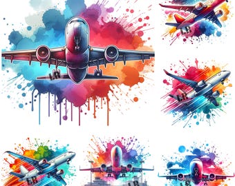 Watercolor Airplane JPG Bundle for Junk Journaling, Scrapbooking, Paper Crafts, Digital Download