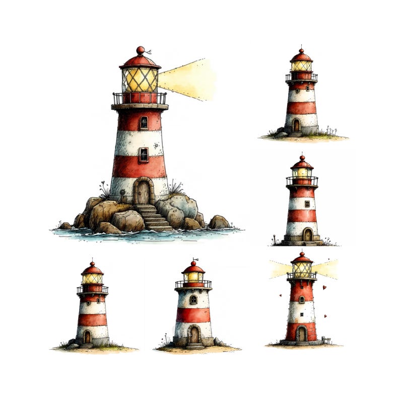 Watercolor Lighthouse Clipart Bundle, Coastal Nautical Beach Designs ...