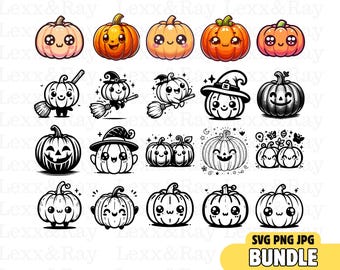 Halloween Pumpkin Clipart Bundle: SVG, PNG, PDF (Digital Download)