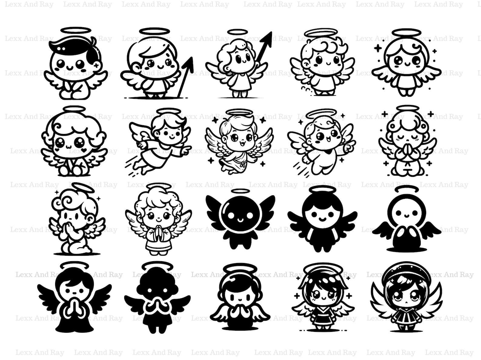 Angel SVG PNG Clip Art Bundle, 20 Designs Cute Agels, Angel Bundle - Etsy