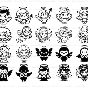 Paquete de imágenes prediseñadas de ángeles SVG y PNG, 20 diseños de ángeles adorables, paquete de ángeles