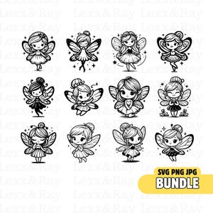 Pacote de Silhuetas de Fadas SVG PNG JPG, Silhueta de Fadas SVG, Clipart de Fadas, Fadas Cricut, Vetor de Fadas, Fadas Svg, Download Digital, Fadas