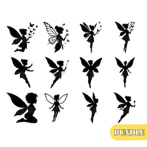 Fairy Silhouette Clipart Bundle | Fantasy Vector Graphics SVG PNG JPG, Magical Fairy Digital Download