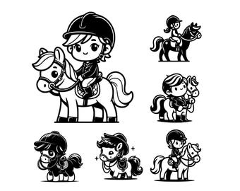 Chibi Horse SVG Bundle, Pony Clipart, Horse Girl Cricut Files (Digital Download)