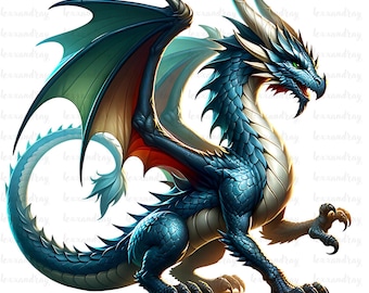 Watercolor Dragon Clipart Bundle, Fantasy Art PNG JPG (Digital Download)