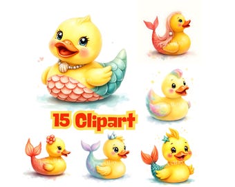 15 Quietscheentchen Clipart, Aquarell Enten Clipart, Instant Download, Papier Handwerk Junk Journal Scrapbooking