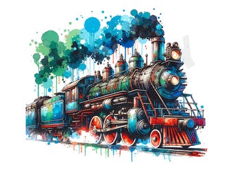 Watercolor Train Clip Art: Steam & Express Train Designs (PNG JPG)