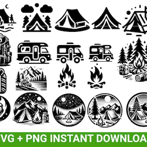 Pacote de Clip Art SVG para CAMPING, Vida em Camping Svg, Arquivos para Cricut, Arte Digital, Silhueta de Camping Svg, Clipart, Download Instantâneo