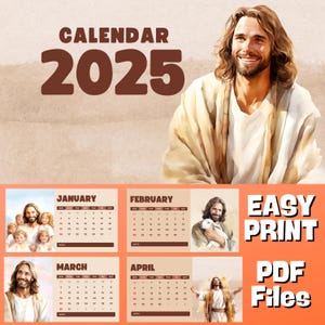 2025 Christian Jesus Calendar, Religious Calendar, Bible Calendar, 12 Month Watercolor Calendar, Biblical Calendar