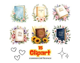 Floral Bible Clipart Bundle, Christian Faith Graphics (Instant Download JPGs)