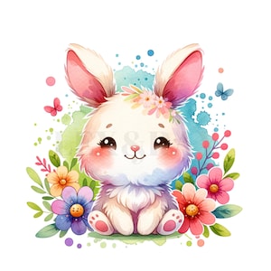 Watercolor Bunny PNG Clipart, 12 Designs, Spring Clipart, Easter Clipart, Easter Bunny Clipart, Floral Bunny Clipart, Commercial Use