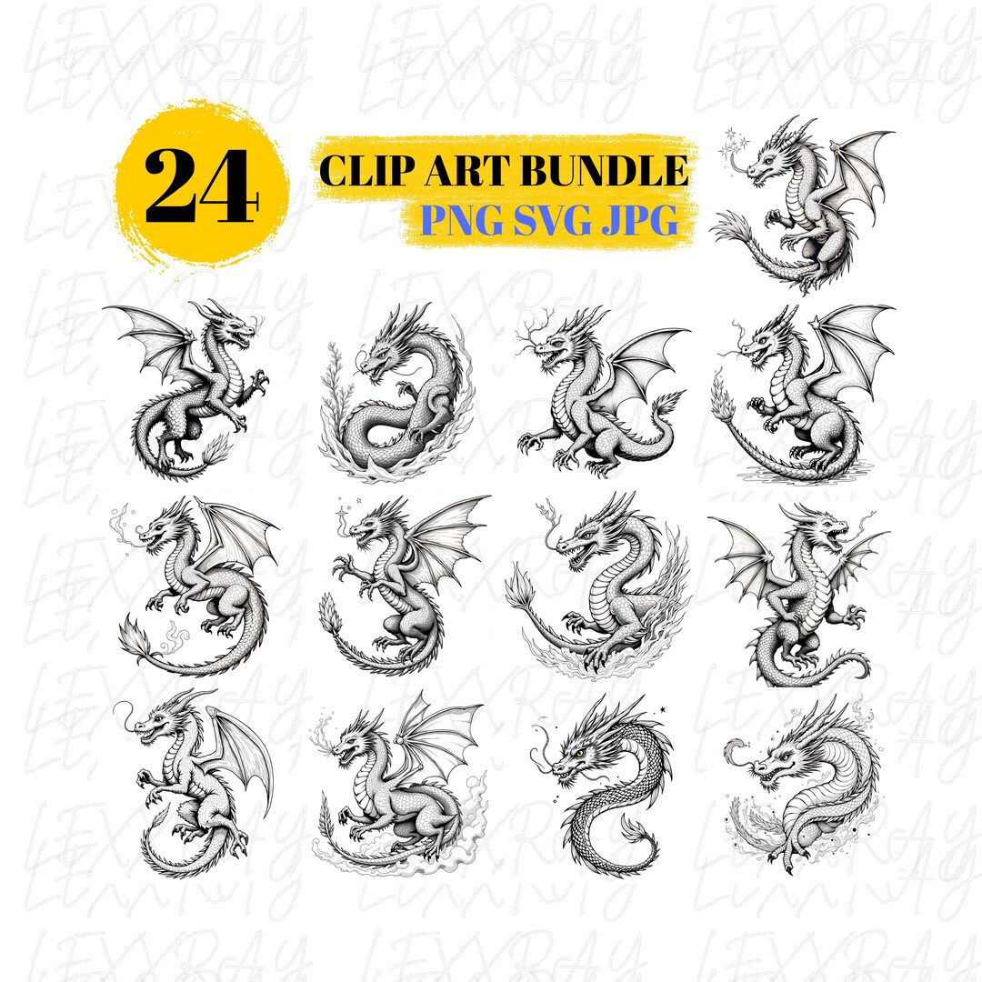 Dragon SVG PNG JPG Bundle, Clipart Bundle, Silhouette Graphics (digital ...
