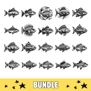 Fish SVG PNG Silhouette Bundle | 20 Fish Designs, Fish Clip Art, Fish Silhouette, Fish Illustration, Clipart Fish, Fishes Clipart