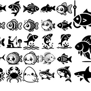 SVG-bundel vis: tropische vissen, clipart, silhouet (digitale download)