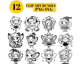 Fairy Silhouette Clipart Bundle | Fantasy Vector Graphics SVG PNG JPG, Magical Fairy Digital Download