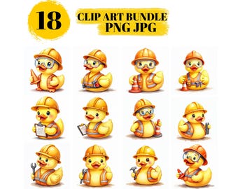 Rubber Duck Clipart, Construction Worker JPG PNG Instant Download, Commercial Use, Junk Journal