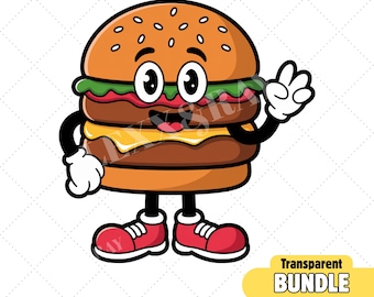 Lot de cliparts hamburgers de dessin animé | Cheeseburger PNG JPG (téléchargement numérique)