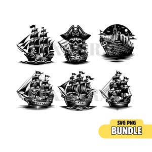 Pirate Ship Clip Art | 6 High-Quality JPGs & SVG&#39;s |  Pirates Ship  Clipart Bundle | Pirate Ship Art | Printables