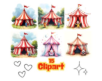 Carnival Tent Clip Art, Watercolor Circus, JPG Instant Download Paper Crafts Junk Journal Scrapbooking