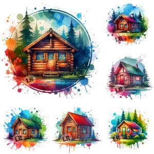 Watercolor Cabin Clipart: Rustic Camping PNG Images (Digital Download, 300dpi, Commercial Use OKAY