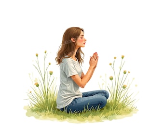 15 Praying Girl Woman Clipart | Christian Faith Illustrations (Digital Download)