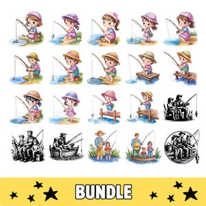 Fishing Design Bundle, High Quality Fishing JPG Bundle, Kids Fishing, Watercolor, Instant Download