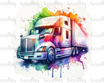 Watercolor Semi Truck Clipart Bundle: Big Rig Art JPG