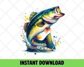 Bass Fish Clipart PNG: Watercolor Fish Design, Transparent