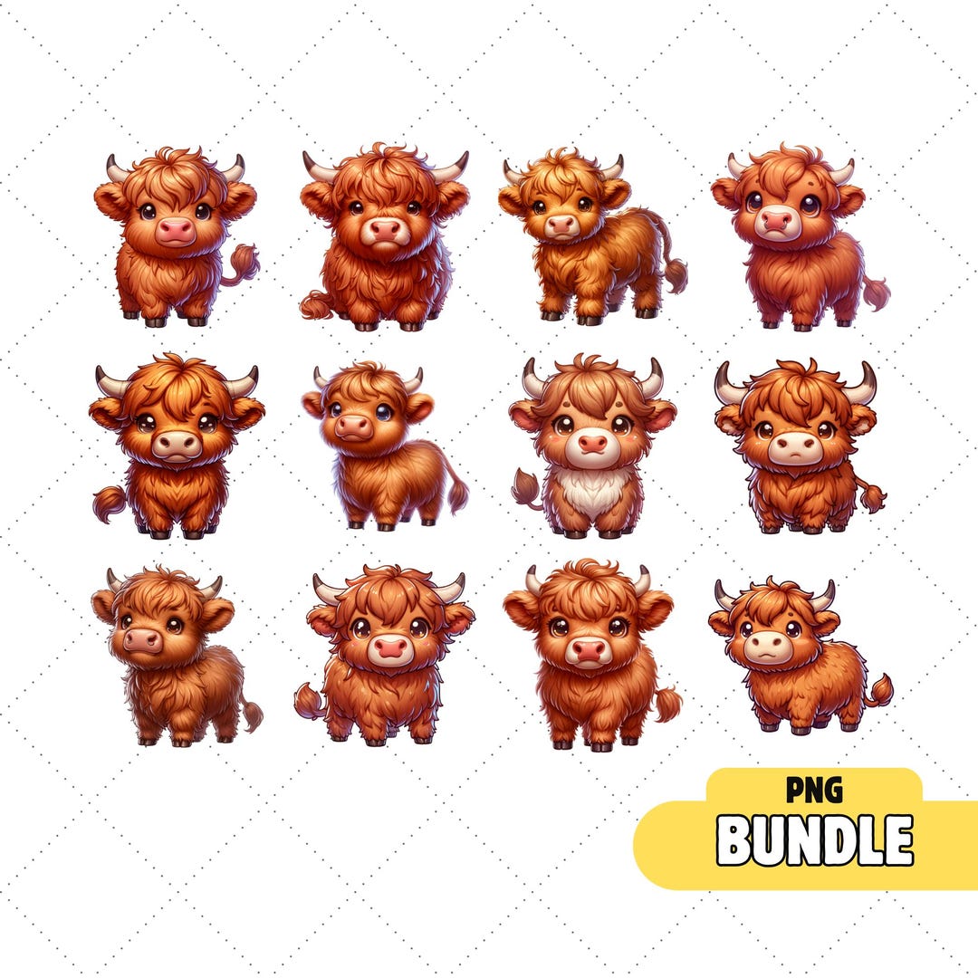 Highland Cow Clipart | 12 High-quality PNG | Cute Cow Clipart Bundle ...