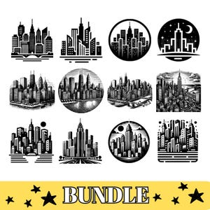 City Silhouette Clip Art Bundle: PNG SVG Transparent Graphics