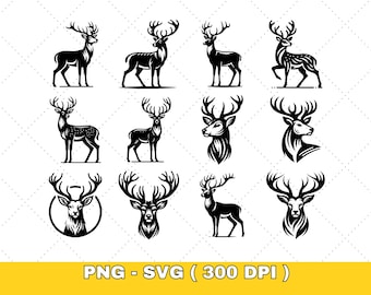 Hirsch Clipart Bundle | Tiergrafiken SVG PNG JPG, Outdoor Jagd Digitaler Download