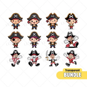 Pirate Clipart | 12 High-Quality PNG & JPG | Colorful Pirates Clipart Bundle | Pirate Art | Printables